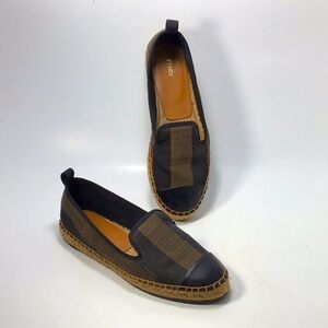 Fendi Pequin Stripe Espadrille Brown/Black Size 36, 6 US